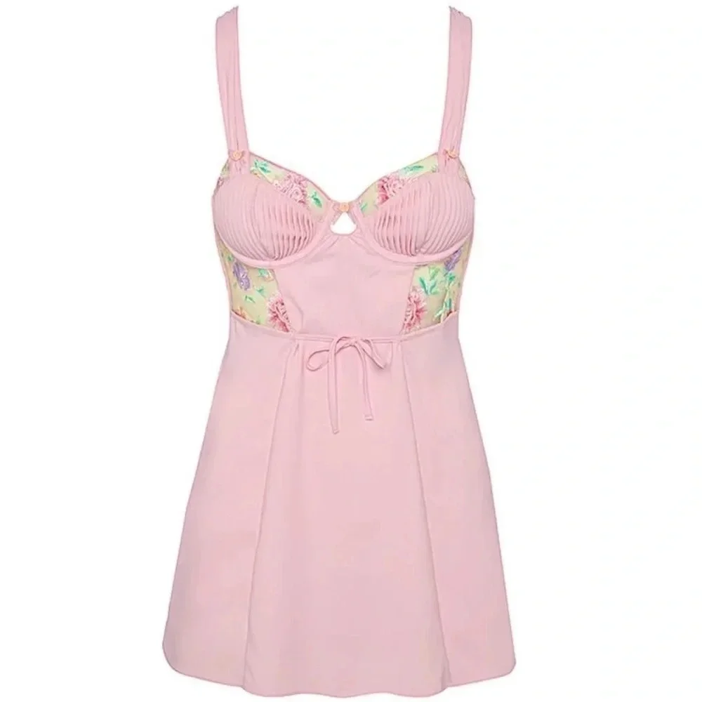 For Love And Lemons Pastel Rose Dress Slip Romantic Pink Mini women's Size XL - Picture 14 of 14